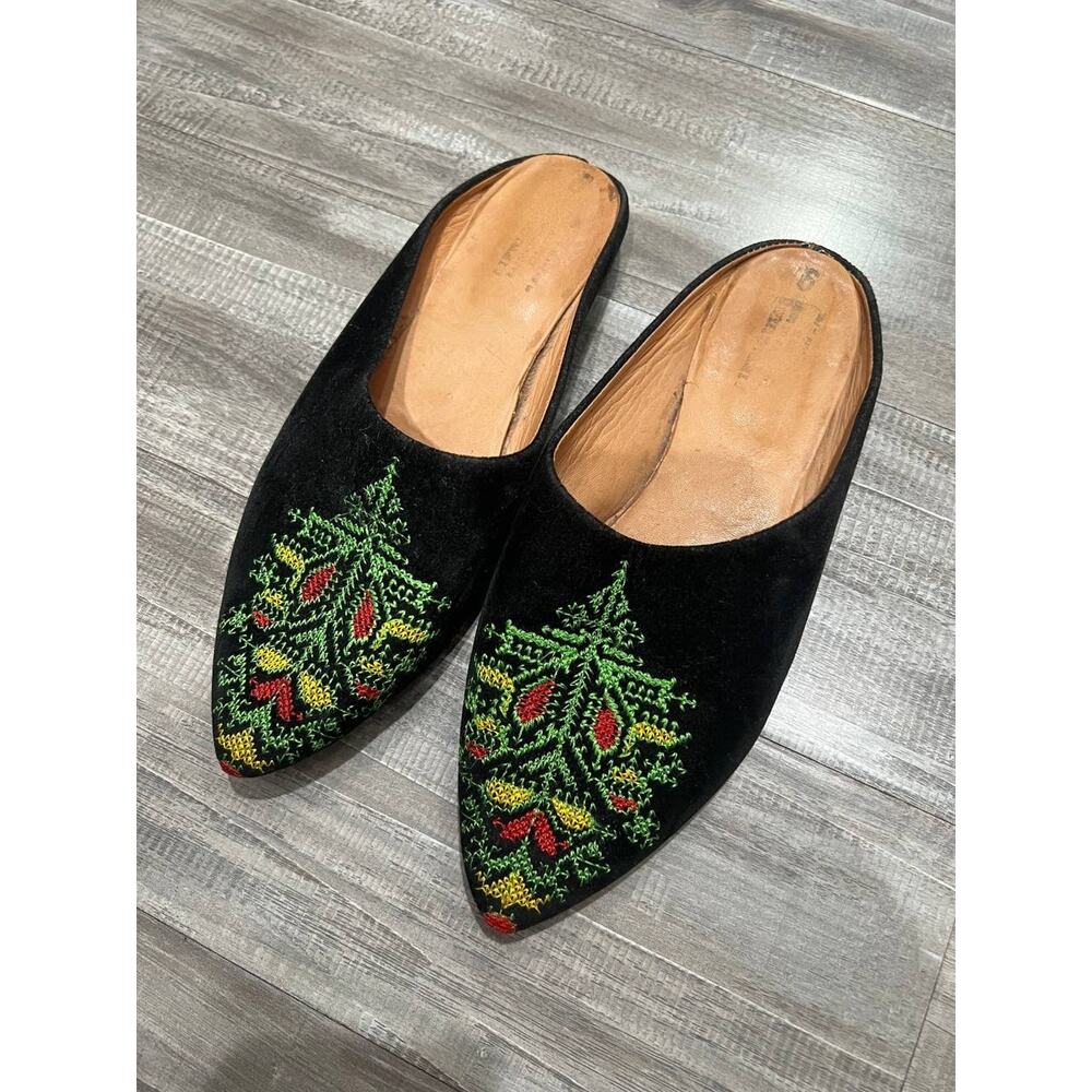 Atelier Womens velvet Mules embroidered pattern Tree Black Size 6 S000047